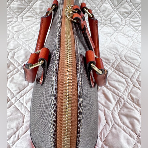 Dooney & Bourke Zip Zip Satchel, Gray Snake Embossed Leather